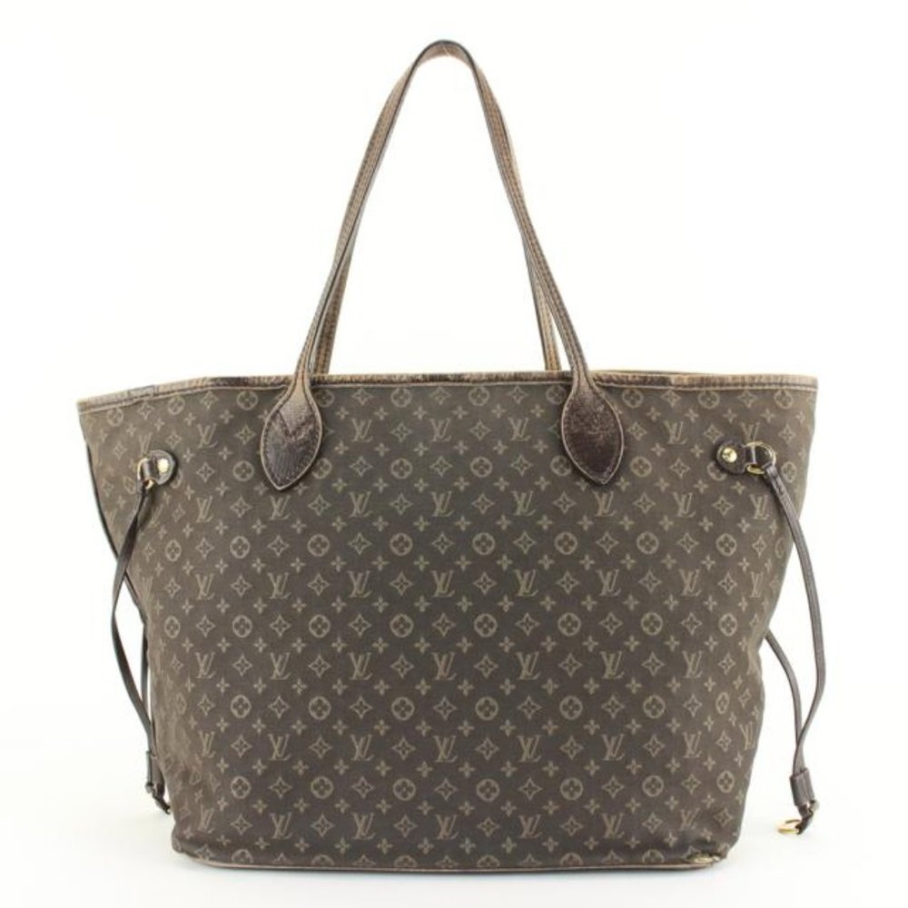 Louis Vuitton Dark Brown Fusain Mini Lin Monogram Idylle Neverfull MM Tote 8lk83